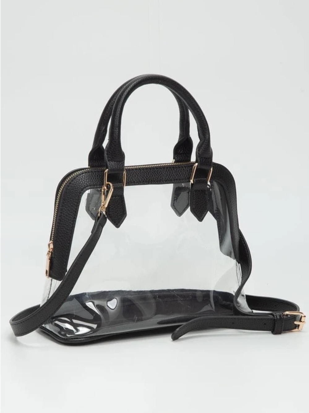 Black Clear Top-Handle Crossbody Bag - Transparent Tote with Black Trim